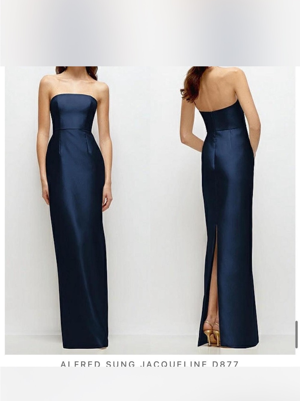 Strapless Navy Satin Dessy Group Bridesmaid Dress
